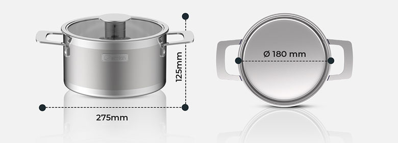 Nồi inox liền khối Elmich Hera EL-8262 18cm - Kích thước thực tế