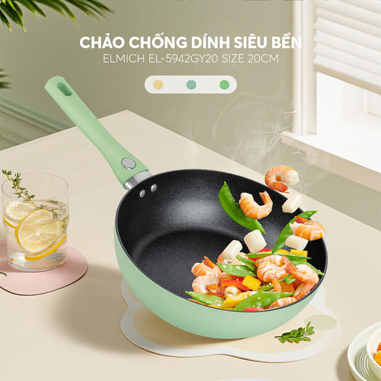 Chảo chống dính siêu bền Elmich EL-5942GY20 20cm - Kiểu dáng & màu sắc hiện đại