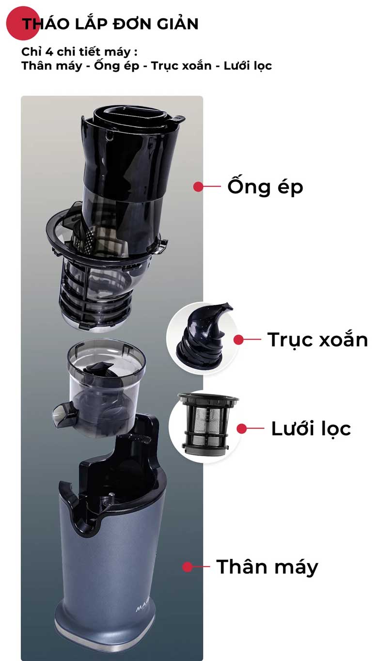 Máy ép chậm Magic Eco AC-133 - Tháo lắp đơn giản