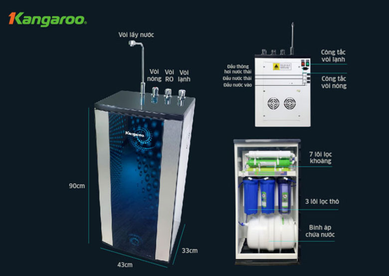 tầm 5 triệu nên mua máy lọc nước nào: Máy lọc nước nóng lạnh R.O Kangaroo KGRP01T 10 lõi