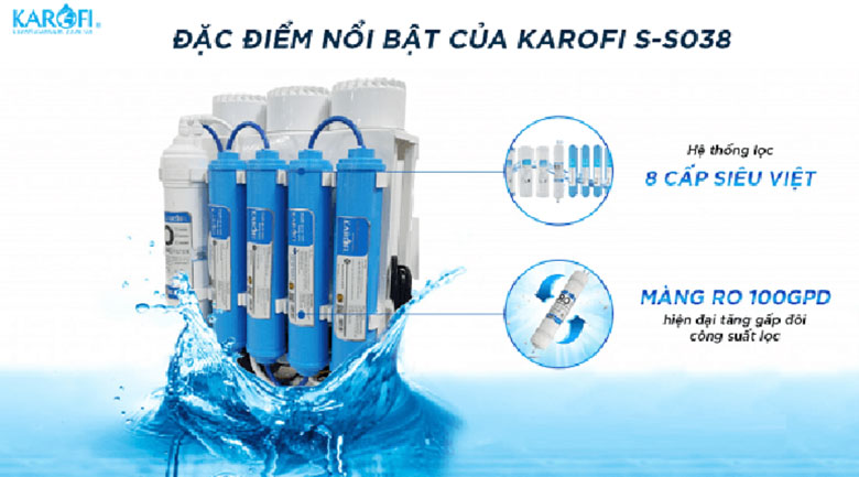 Máy lọc nước Karofi giá bao nhiêu: Máy lọc nước Karofi Slim S-s038 8 lõi