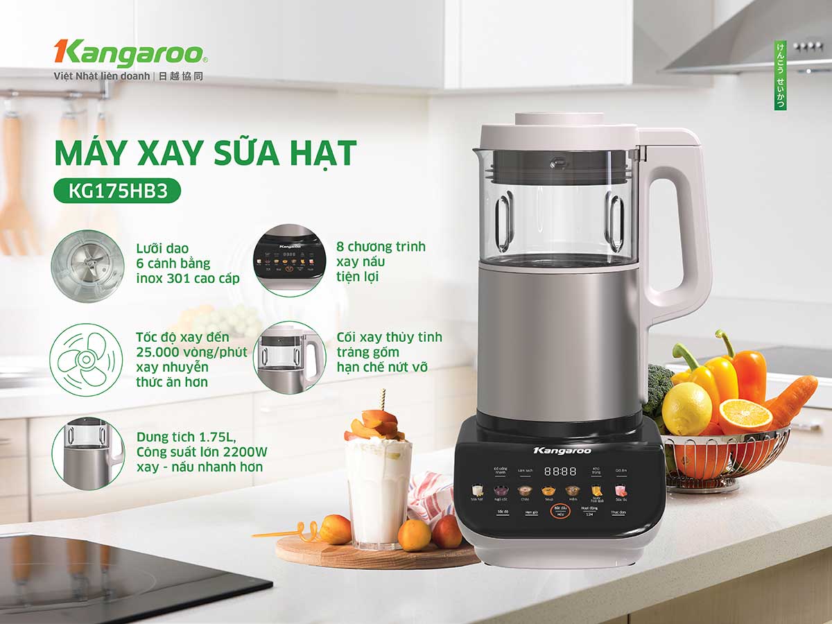 Máy xay sữa hạt Kangaroo KG175HB3 - Thiết kế hiện đại,dung tích ,công suất