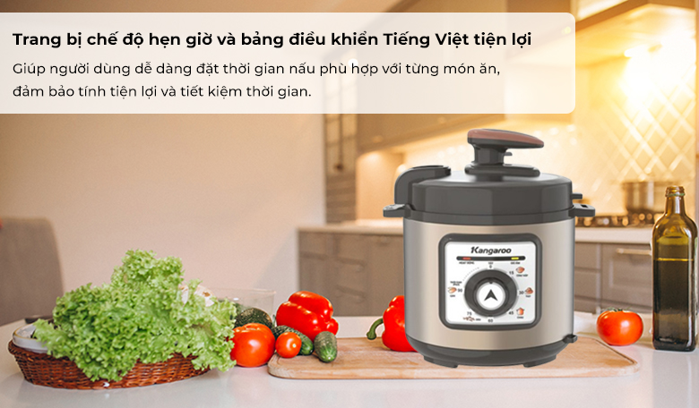 Nồi áp suất Kangaroo 6L KG6PC1 - Trang bị chế độ hẹn giờ và bảng điều khiển Tiếng Việt tiện lợi