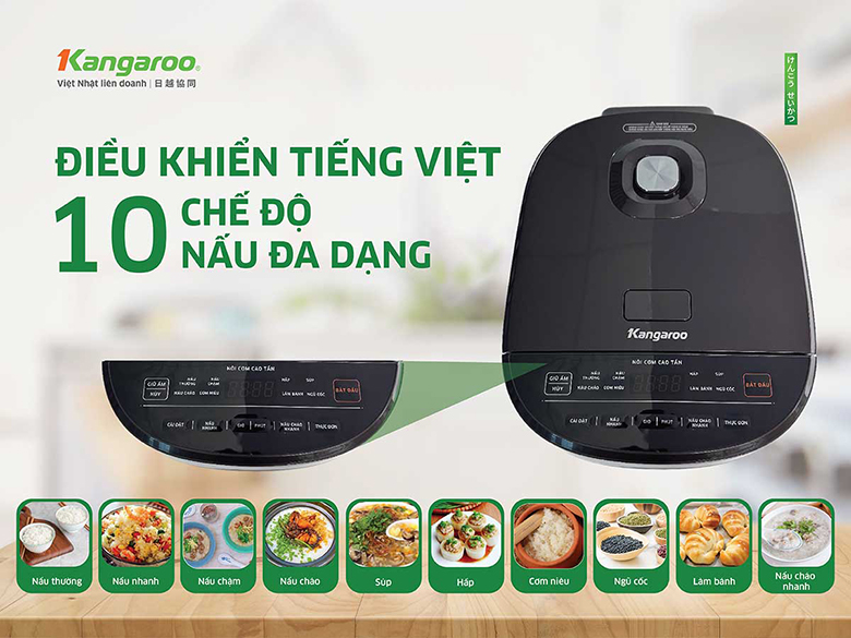 Nồi cơm điện cao tần Kangaroo KG15RIH1 - Tích hợp 10 chế độ nấu ngon