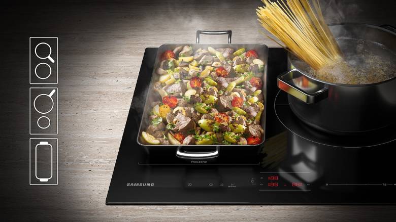  Bếp từ 3 vùng nấu Samsung NZ63B5046FK/SV với vùng nấu linh hoạt