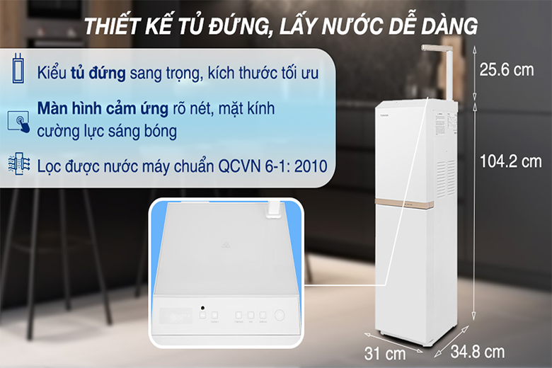 Máy lọc nước RO Toshiba TWP-H2396SVN(W) thiết kế hiện đại, tiện lợi