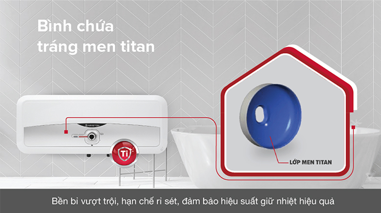 Bình nước nóng Ariston SL2 20RS 2.5 FE - Lòng bình tráng men Titan chống ăn mòn và cặm bám