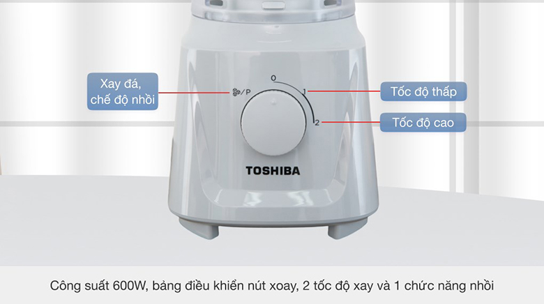 Máy xay sinh tố Toshiba MX-60T(H) - Máy được thiết kế với 2 mức tốc độ xay cùng chế độ nhồi (Pulse)
