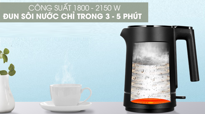 Ấm siêu tốc Toshiba KT-15DS1NV - Sở hữu công suất 1800 - 2150W