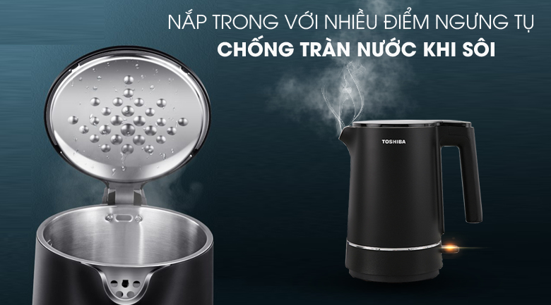 Ấm siêu tốc Toshiba KT-15DS1NV - Nắp đóng mở tiện lợi, an toàn