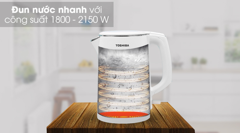 Ấm siêu tốc Toshiba KT-15DS1PV - Công suất mạnh mẽ làm nóng nhanh chỉ trong vài phút