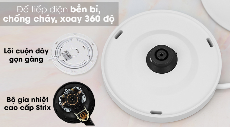 Ấm siêu tốc Toshiba KT-15DS1PV - Đế xoay 360 độ và lõi quấn dây điện