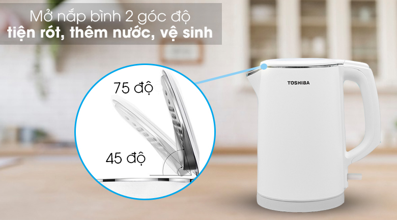 Ấm siêu tốc Toshiba KT-15DS1PV - Nắp mở 2 góc linh hoạt