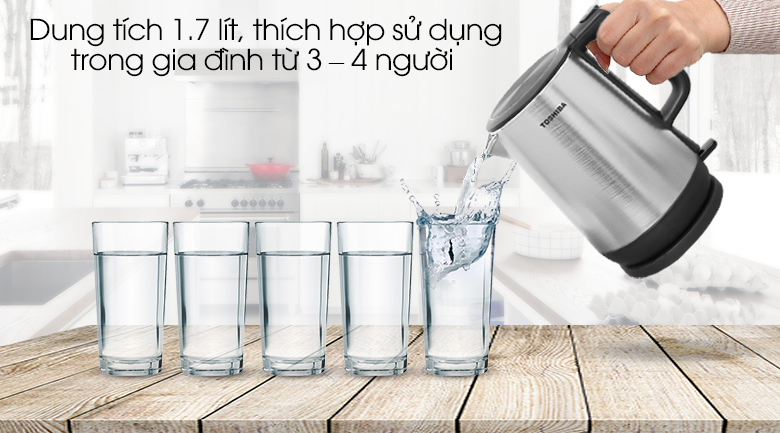Ấm siêu tốc Toshiba KT-17DR1NV - Dung tích lớn 1.7 lí