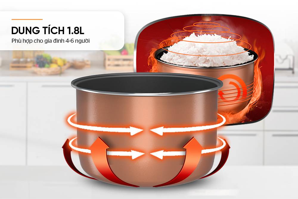 Nồi cơm điện Happytime 1.8 lít HTD8521GR dung tích phù hợp với gia đình tầm 6 người