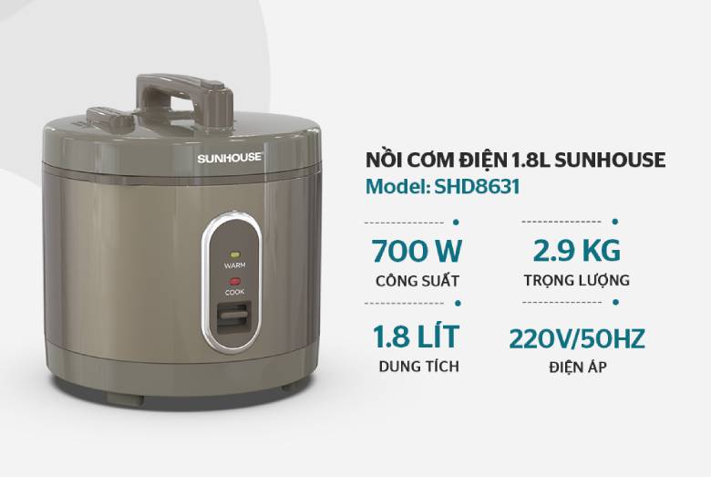 Nồi cơm điện Sunhouse 1.8 lít SHD8631 -1