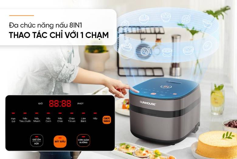 Nồi cơm điện cao tần 1.5L Sunhouse SHD8826 đa chức năng nấu