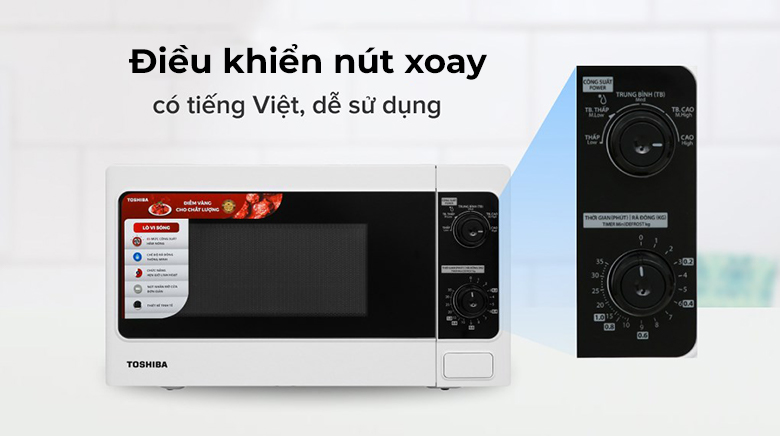 Lò vi sóng Toshiba ER-SM20(W1)VN 20L - Bảng điều khiển nút xoay