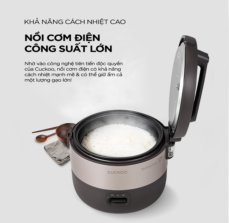 Nồi Cơm Điện Cơ Cuckoo CR-1755 3.06L - Công suất mạnh mẽ giúp cơm chín nhanh và đều ngon hơn