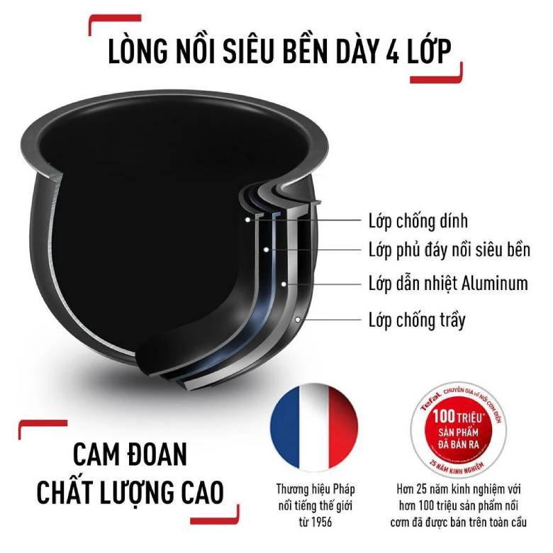  Nồi cơm điện tử Tefal RK737868 lòng nồi siêu bền với 4 lớp đáy