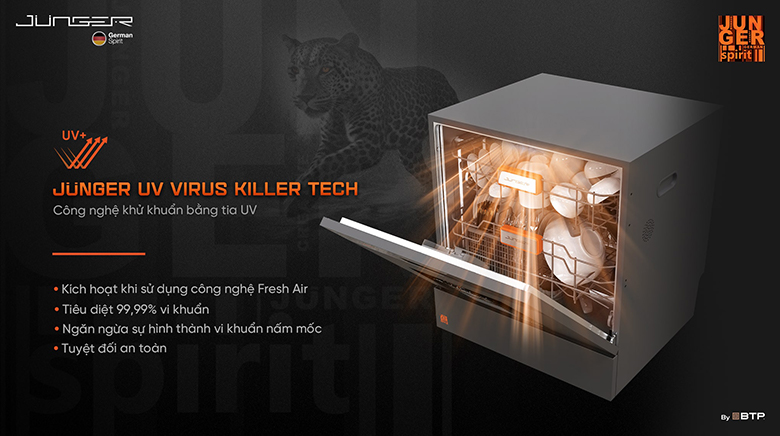 Máy rửa bát độc lập Junger Leopard DWJ-103 - Công nghệ khử trùng/diệt khuẩn bằng tia UV