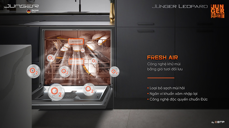 Máy rửa bát độc lập Junger Leopard DWJ-103 - Công nghệ khử mùi bằng gió tươi đối lưu Fresh Air