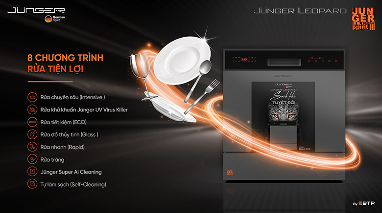 Máy rửa bát độc lập Junger Leopard DWJ-103 - Trang bị 8 chương trình rửa phù hợp với mọi nhu cầu