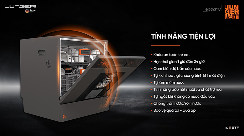 Máy rửa bát độc lập Junger Leopard DWJ-103 - Trang bị nhiều tính năng an toàn và tiện lợi