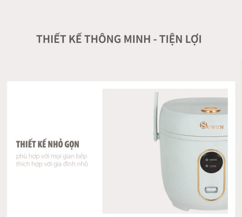 Nồi cơm điện Sowun 0.8 lít SW699 - Kiểu dáng nhỏ gọn và hiện đại