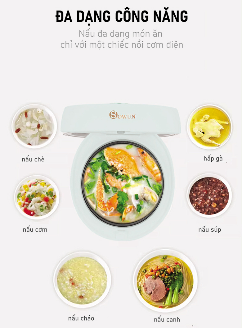 Nồi cơm điện Sowun 0.8 lít SW699 - Đa dạng công năng