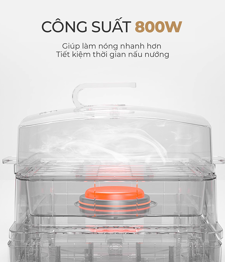 Nồi hấp 3 tầng AC-280 Magic Eco - Công suất mạnh mẽ 800W giúp làm nóng nhanh