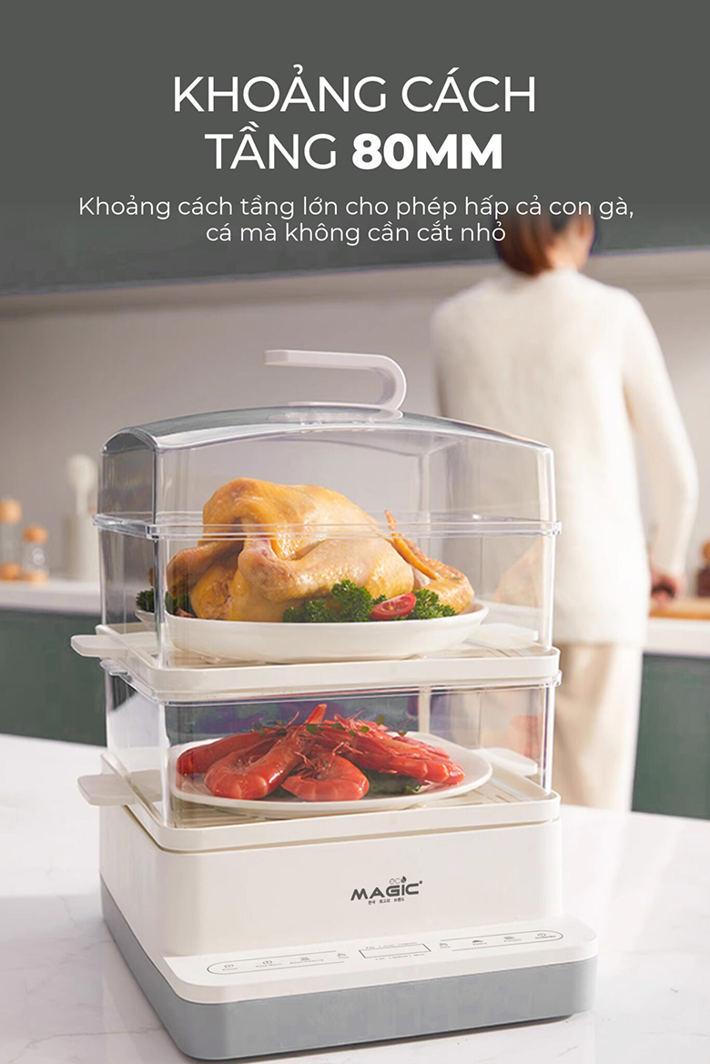  Nồi hấp 3 tầng AC-280 Magic Eco - Khoảng cách giữa các tầng lên đến 80mm