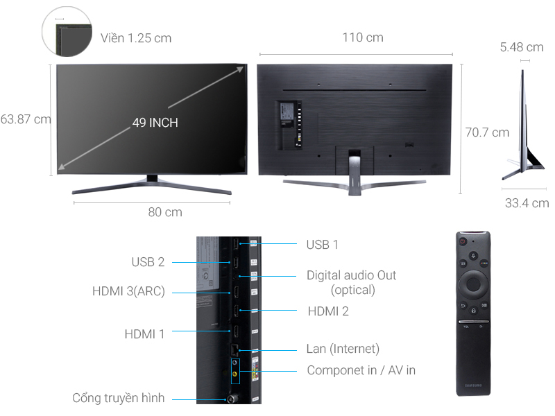 Thiết kế tinh tế màn hình 49 inch - Smart Tivi Samsung 4K 49 inch UA49MU6400KXXV