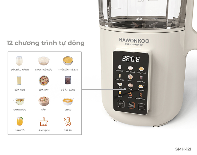 Máy sữa hạt Hawonkoo SMH-121 PK - 12 chương trình tự động phù hợp cho mọi nhu cầu