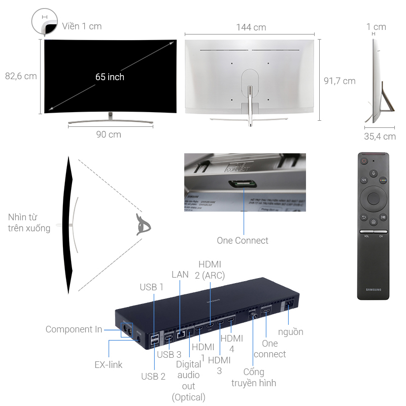 Smart Tivi QLED Samsung 4K 65 inch QA65Q8CAMKXXV kích thước chính xác với màn hình 65 inch