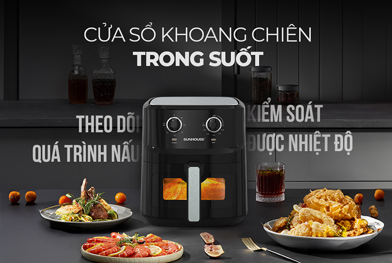 Nồi chiên kd Sunhouse SHD4030 6.5L - Mặt kính trong suốt dễ dàng quan sát