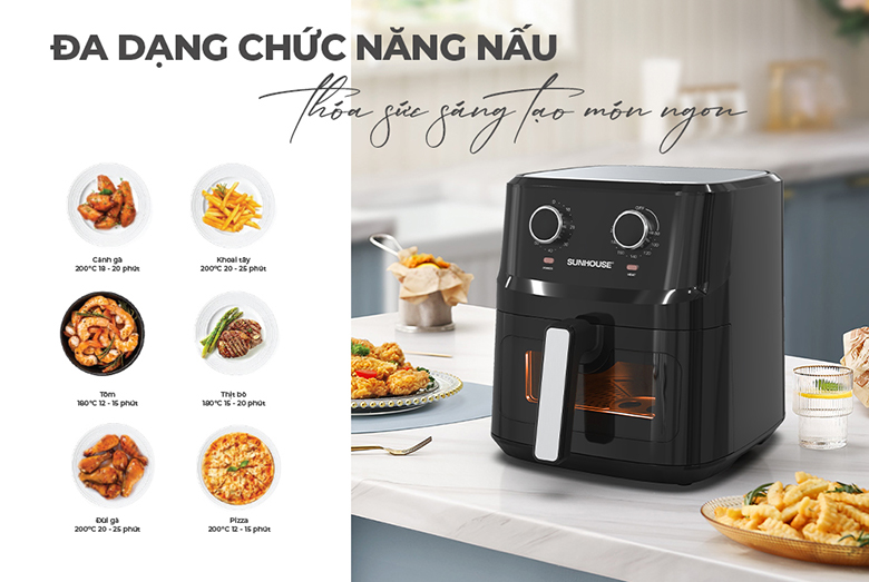 Nồi chiên kd Sunhouse SHD4030 6.5L - Đa dạng chức năng nấu nướng