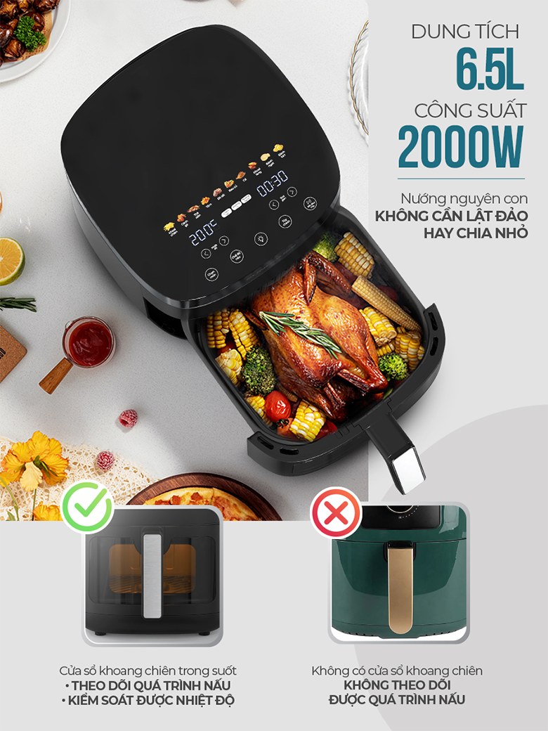  Nồi chiên kd 6.5L Sunhouse SHD4092 - Dung tích lớn cùng công suất mạnh mẽ giúp nấu ăn nhanh chóng