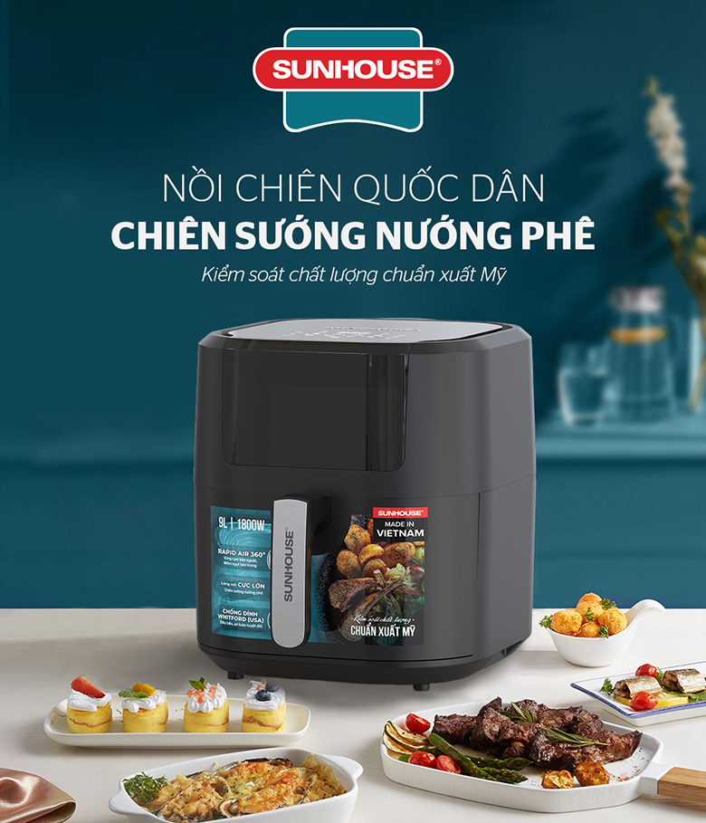 Nồi chiên không dầu 9L Sunhouse SHD4082