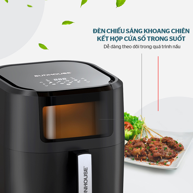Nồi chiên không dầu 9L Sunhouse SHD4082 - Thiết kế mặt kính trong suốt dễ dàng quan sát