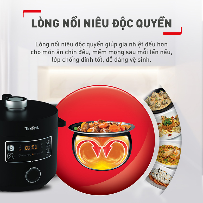 Nồi áp suất điện Tefal 5L CY754830 - Thiết kế lòng nồi niêu giúp làm nóng nhanh hơn
