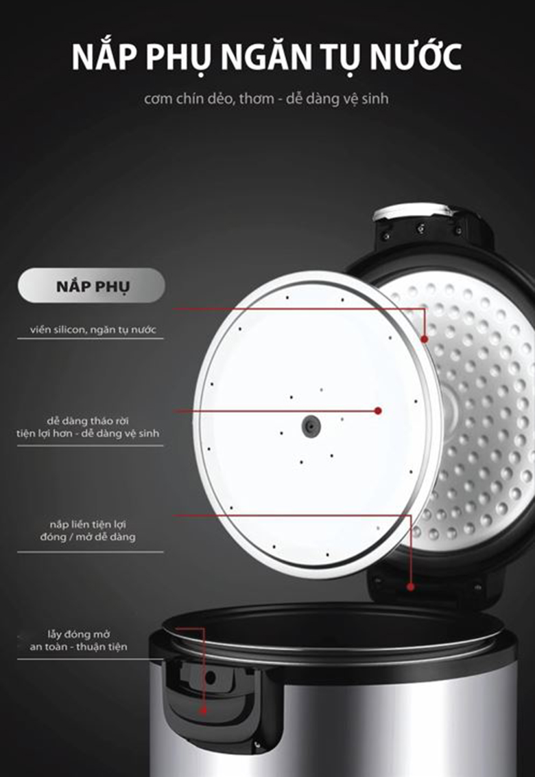 Nồi cơm công nghiệp Sowun 5.5L SW6955 - Thiết kế nắp phụ ngăn tụ nước