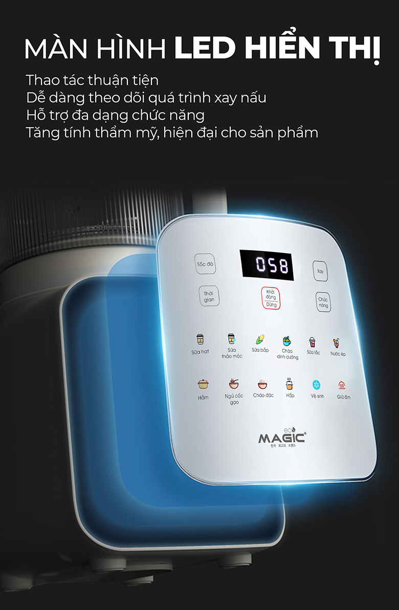 Máy xay sữa hạt Magic AC-143 - Màn hình LED hiển thị rõ ràng