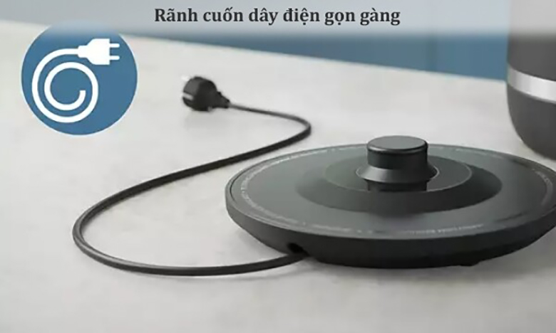Ấm siêu tốc 1.7L Philips HD9395/90 - Phần đế có rãnh cuốn dây gọn gàng 