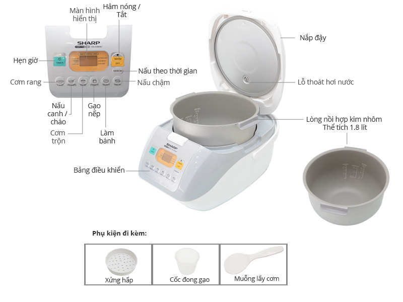 Nồi cơm điện Sharp 1.8 l KS-COM18V(W)