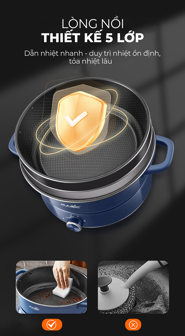 Nồi lẩu hấp thủy nhiệt MAGIC Eco AC-282 - Lòng nồi làm bằng chất liệu cao cấp