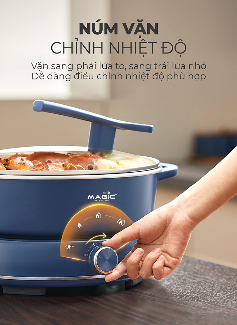 Nồi lẩu hấp thủy nhiệt MAGIC Eco AC-282 - Núm vặn xoay điều chỉnh dễ dàng