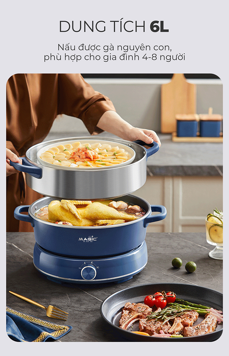 Nồi lẩu hấp thủy nhiệt MAGIC Eco AC-282 - Dung tích 6 lít phù hợp cho gia đình từ 4-8 người