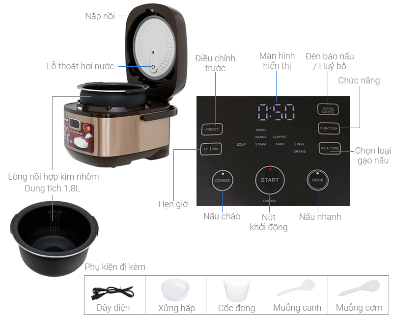 Có nên mua nồi cơm điện cao tần không? Nồi cơm điện tử cao tần Sharp 1.8 lít KS-IH190V-GL