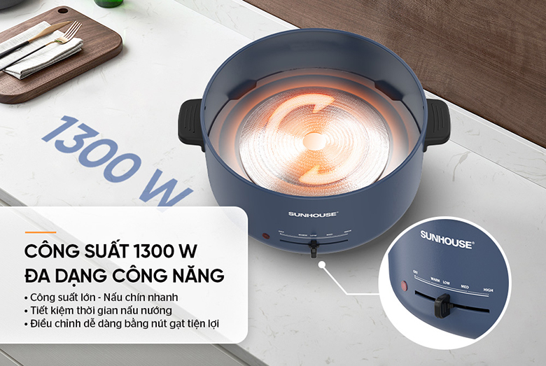 Lẩu điện 3.5L Sunhouse SHD4524 - Công suất lớn 1300W, nấu chín nhanh chóng